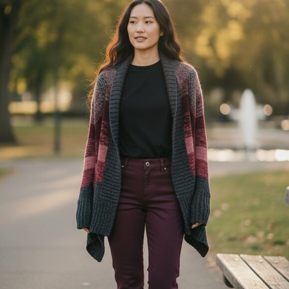Multicolor Cardigan A.n.a. and Cato Burgundy Pants Set Large - Picture 5 of 13